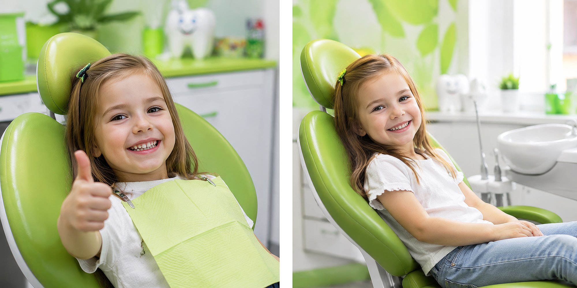 2 Kinder bei einer zahnärztlichen Untersuchung im Behandlungsstuhl